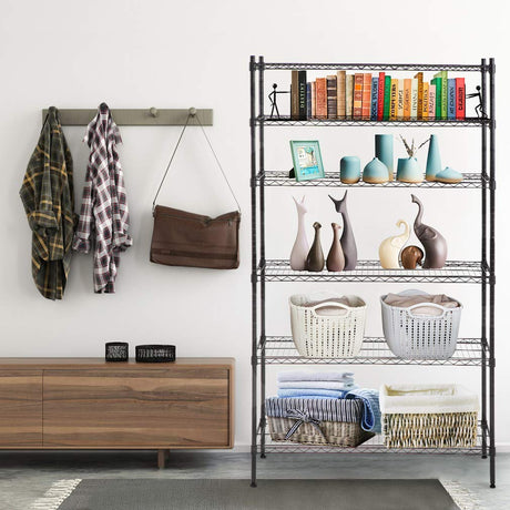6-Tier Wire Shelving Unit,Adjustable Metal Storage Rack,42" W x 16" D x 72" H,Heavy Duty Black Wire Shelf,1500 lbs Capacity,NSF Certified, Multi-Use Storage Rack for Kitchen, Garage, Pantry, Basement YRLLENSDAN