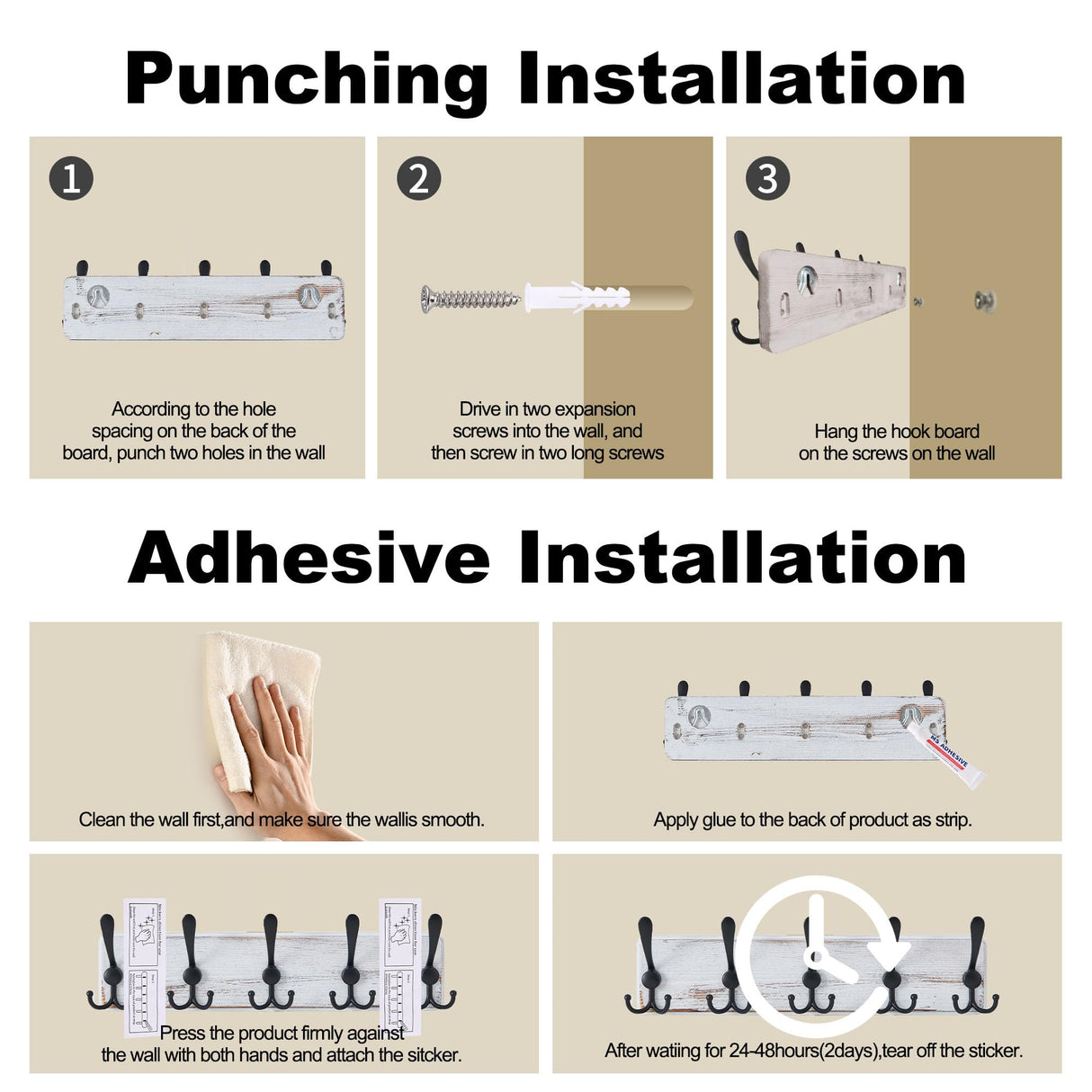 LECHYN Rustic Wooden Coat Rack Wall Mount with 5 Hooks, Farmhouse Wood Coat Hanger Wall Mount Heavy Duty for Hanging Jacket Coat (White) LECHYN