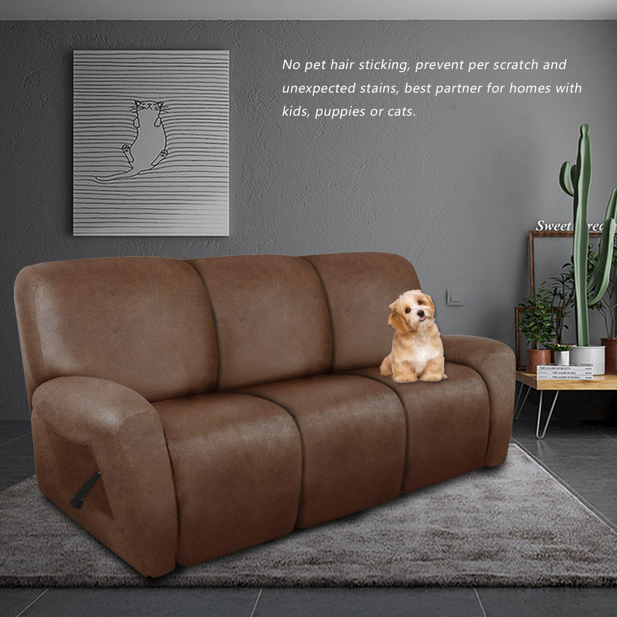 molasofa Recliner Sofa Covers - Leather Like Recliner Sofa 3 Seater Recliner Couch Covers for 3 Cushion Couch 8 Pieces Washable Stretch Reclining Sofa Slipcovers (Brown) molasofa