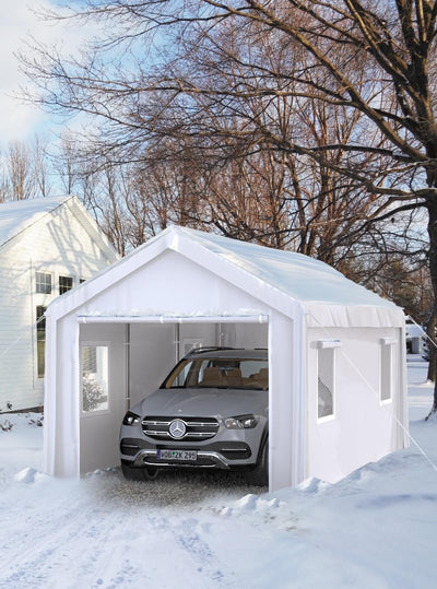 Hipicute 20x10x11 Ft Heavy-Duty Portable Garage with Canopy Top, Front and Back Doors, Roll-Up Windows, Carport Reinforced Structure for Cars, Trucks, Boats, and Parties - White