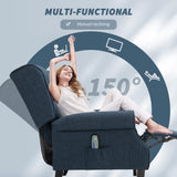 HOMCOM Vibration Massage Recliner Chair for Living Room with Heat, Wingback Single Sofa, Modern Linen Fabric Push Back Reclining Chair with Footrest, Side Pocket, Beige, Blue HOMCOM