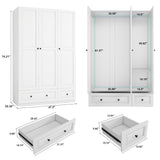LABROSKIA White Wardrobe Closet with 3 Doors: 74" Bedroom Armoire Wardrobe Closet with 2 Drawers, Wooden Cabinet with Hanging Rod, Modern Armoire Closets with Shelves (White, 47") LABROSKIA