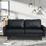 INSTORY Leather Sofa Modern Couch with Wooden Legs for Living Room, Office - Black INSTORY