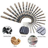 CaRoller 29Pcs Cobalt Drill Bit Set, 135 Degree Tip High Speed Steel with Black and Gold Finish, Stainless Steel, Plastic and Wood with Metal Indexed Storage Case 1/16"-1/2" CaRoller