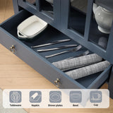 Farmhouse Arched Cabinet with Glass Doors, Wood Display Cabinet with Drawer and Adjustable Shelves, 71” Tall Bookshelf Modern China Storage Kitchen Pantry for Living Room,Office (Navy Blue, 2 PCS) RowyPoey