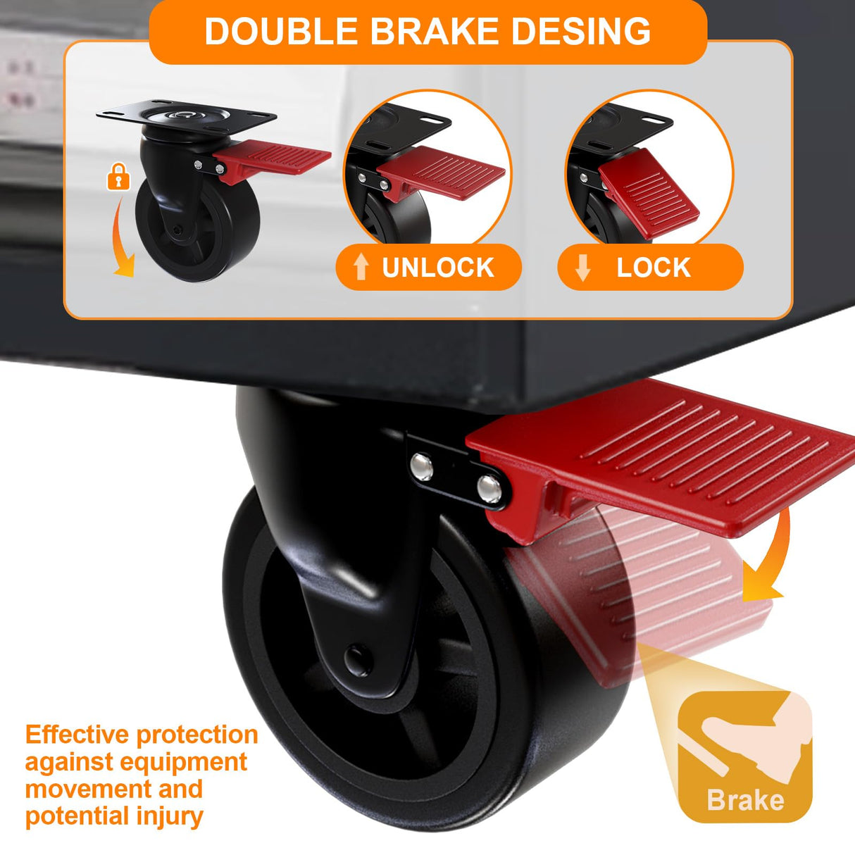 3” Furniture Casters Wheels Heavy Duty - Load 1200lbs，Plate Caster with Brakes，Glide Quietly and Protect Floor，360° Swivel Casters Set of 4 for Cart, Table and Workbench Apllamo