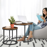 ZENY Nesting Coffee Table Set of 2, 23.6inch Round Coffee Table Wood Grain Top with Sturdy Metal Frame, Industrial End Table Side Tables for Living Room Bedroom Balcony Yard, Rustic Brown ZENY