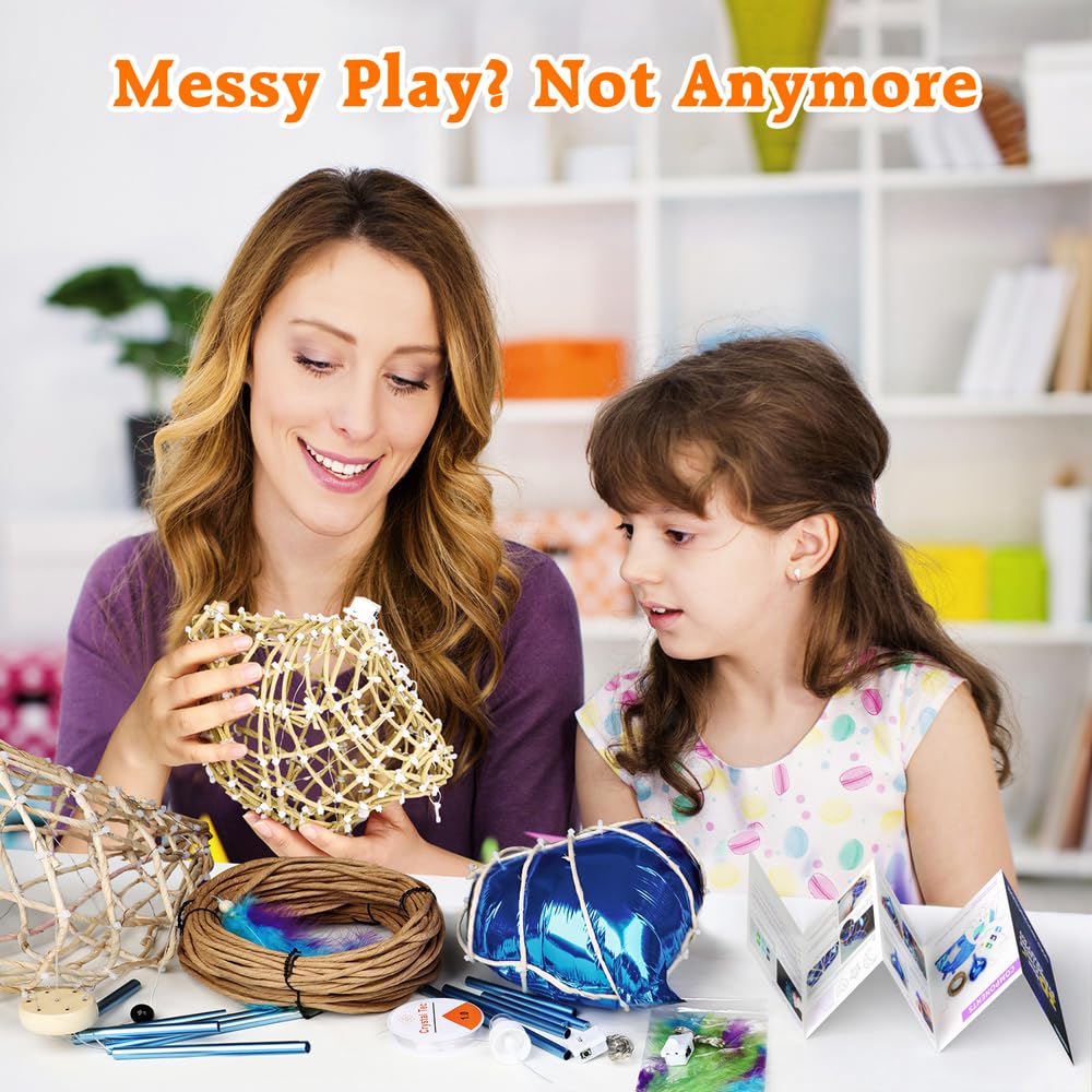 CHARTEKS 3D String Light Craft Kit for Kids, String Art Kit with LED Bulbs and Wind Chime, Arts and Crafts Set, Birthday Gifts for Girls Boys Ages 8+ (Original, Paper String) CHARTEKS