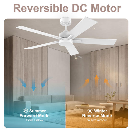 Lorpies 52” Smart Ceiling Fan with Lights Remote,Voice Control via Alexa Google WIFI App,Ultra Quiet DC Motor,Outdoor Indoor Modern Ceiling Fans,6-Speed for Bedroom Patio Porch,White and Wood Color Lorpies