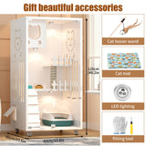 Wooden Cat House Large Space, Enclosed Cat Condo, Indoor/Outdoor Cat Enclosure with Wheels, Multi-Feature Luxury Cat Villa for Cats Ventilation Glass Doors,50" X 24" X 24" (White, 50" X 24" X 24") TMGSK