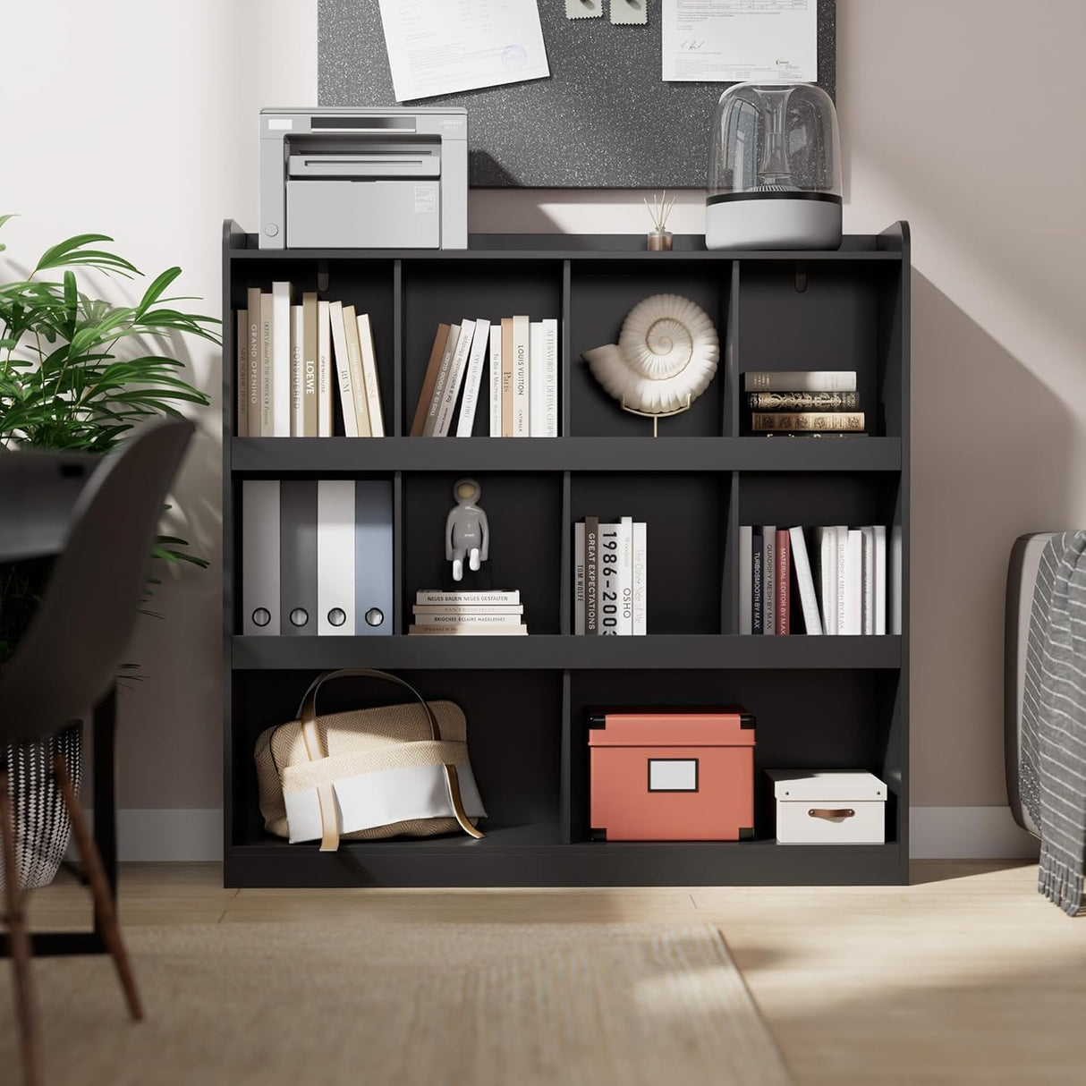 Cozy Castle 10 Cube Bookcase, 3 Tier 47.2'' Bookshelf, Kids Bookshelf Organizer, Wooden Bookcase with Anti-Tilt Device, Modern Storage Display Cabinet for Study Room, Bedroom, Living Room,Black Cozy Castle