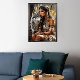 CEOVR American Native Indian Woman Diamond Art Kits for Adults, Wolf Diamond Painting Dots DIY DIY Gem Art, Adult Crafts Kits Wall Decor for Home Office 12x16in CEOVR