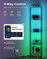JACKYLED 5-Tier Corner Display Shelves, RGB Led Floor Lamp Corner Storage for Books Perfume Shelf with Light, Remote and App Control Music Sync Scheduled On/Off Tall Curio Cabinet JACKYLED