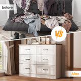 Fameill Dresser for Bedroom, 6 Drawer Wide Dresser Organizer with Charging Station, Tall Dresser for Hallway, Wood Dresser with Metal Handles, Farmhouse Fameill