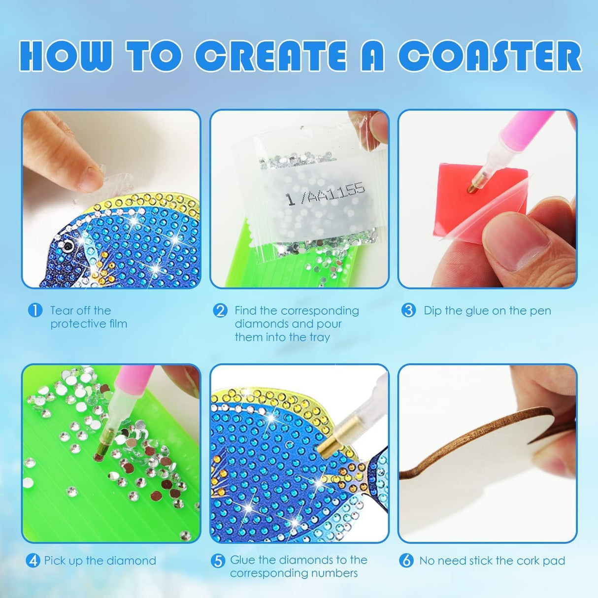 YLOLUL 10 Pcs Summer Fish Diamond Art Coasters Tropical Fish Shape Diamond Art Kits DIY Coasters with Holder for Beginner Adults Kids Craft Supplies Gift YLOLUL