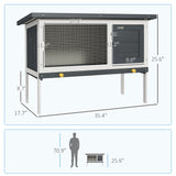 PawHut 35" Wooden Rabbit Hutch Indoor, Bunny Cage Outdoor, Guinea Pig House with Pull-Out Tray, and Openable Asphalt Roof, Black PawHut