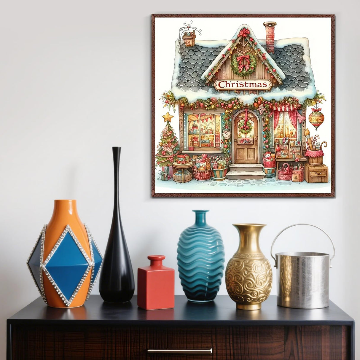 Christmas House Diamond Painting Kits for Adults, 5D Winter Diamond Art Kits for Adults Beginners, DIY Full Round Drill Diamond Dot Painting Gem Art Kits for Adult, Home Wall Decor 13.8x13.8 Inch LKHMVCA