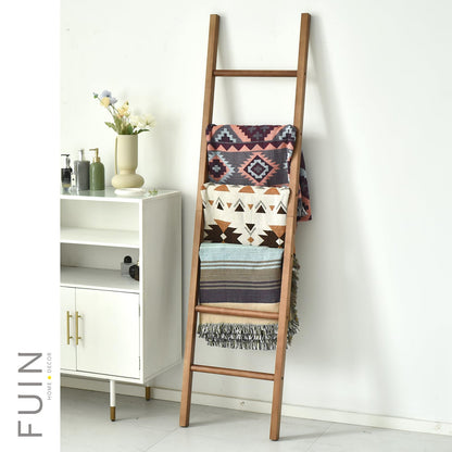 FUIN 6ft Wooden Natural Blanket Ladder Living Room Decorative Wall Leaning Farmhouse Quilt Display Holder Rustic Wood Towel Rack for Bathroom