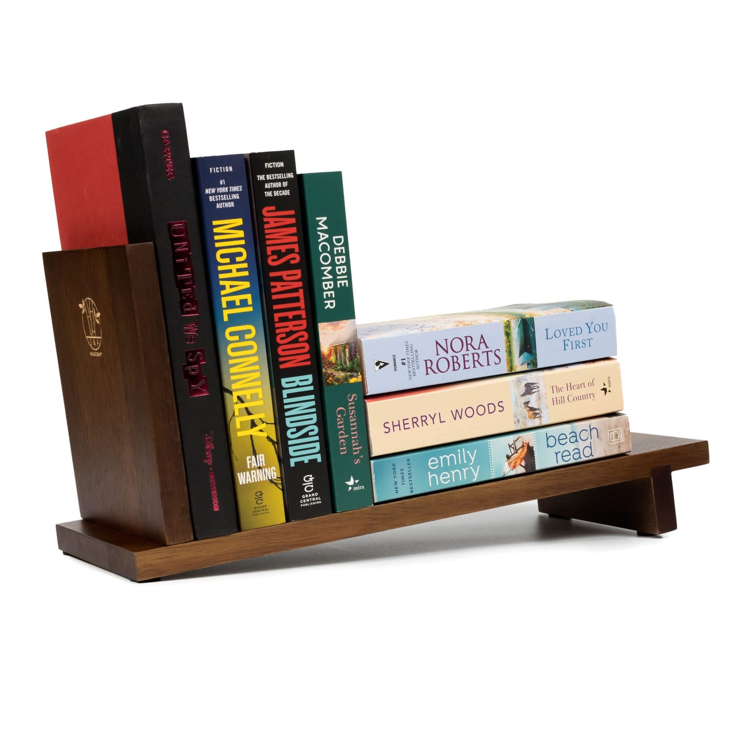 S&A WOODCRAFT Acacia Desktop Wood Bookshelf with Bookends and Organiser for Home and Office - WoodArtSupply