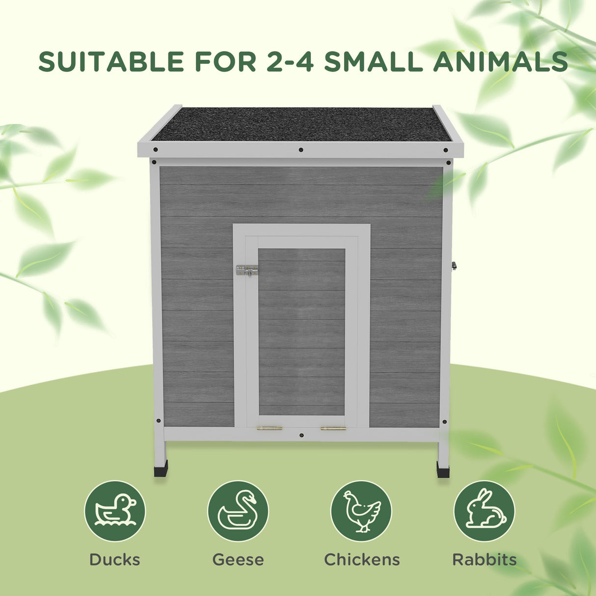 PawHut Duck Coop, Wooden Rabbit Hutch with Openable Roof, Removable Floor, Double Doors, Ramp, Weatherproof Pet House, Small Animal Outdoor Shelter for 2-4 Chickens, Geese, 25" x 32" x 30" PawHut