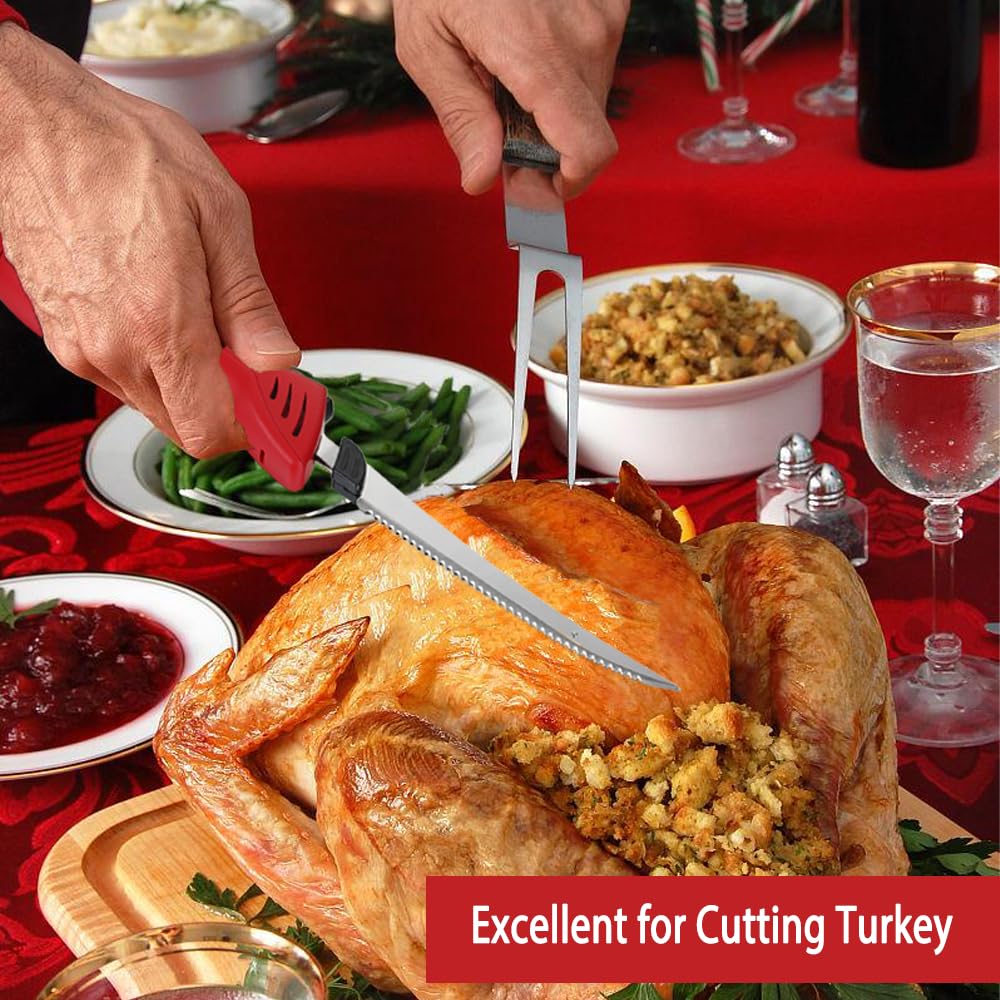 Cushore Cordless Electric Knife Rechargeable with 2 Set of 8 Fully Serrated S.S. Blades, Multi Function for Turkey Knife, Portable Carry Case for Fishing, Filleting, and Outdoors (Red) Cushore