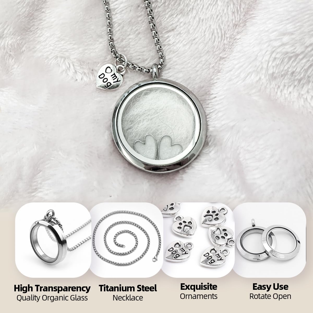 Lifelisa Dog Fur Hair Keepsake Necklace, Ashes Memory Urn with Charm, Glass Circle Memorial Pendant Necklace, Pet Cremation Memorial Jewelry for Women Men, Vial Necklace for Ashes Lifelisa