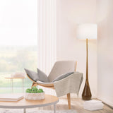 Globe Electric Novogratz x 67225 65" Floor Lamp, 2-Tone Wood Toned Base, White Fabric Shade, Socket Rotary Switch, Living Room Décor, Reading Light, Home Essentials, Bedroom, Office Accessories Globe Electric