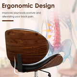 LUXOAK Ergonomic Home Office Desk Chair Set of 2, Mid-Century Modern Armless Chair with PU Leather/360°Swivel Wheels/Seat Height Adjustable for Office, Study, Black LUXOAK