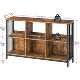 HOOBRO 6 Cube Bookcase, Industrial Horizontal Bookshelf, Wooden and Metal Cubby Bookcase, Long Shelving Unit for Living Room, Bedroom, Home Office, Rustic Brown and Black BF117SJ01 HOOBRO