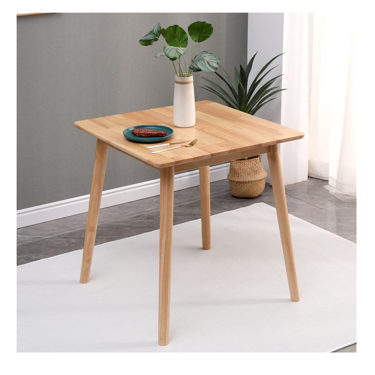 OGMILL 27.6" Small Square Wooden Dining Table for 2, Natural Kitchen Dinner Table Rustic Wood Dining Table Mid Century Modern Wood Farmhouse Table with Solid Wood Leg for Small Spaces OGMILL