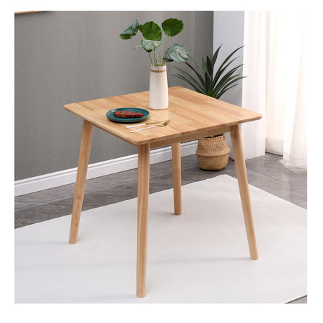 OGMILL 27.6" Small Square Wooden Dining Table for 2, Natural Kitchen Dinner Table Rustic Wood Dining Table Mid Century Modern Wood Farmhouse Table with Solid Wood Leg for Small Spaces OGMILL