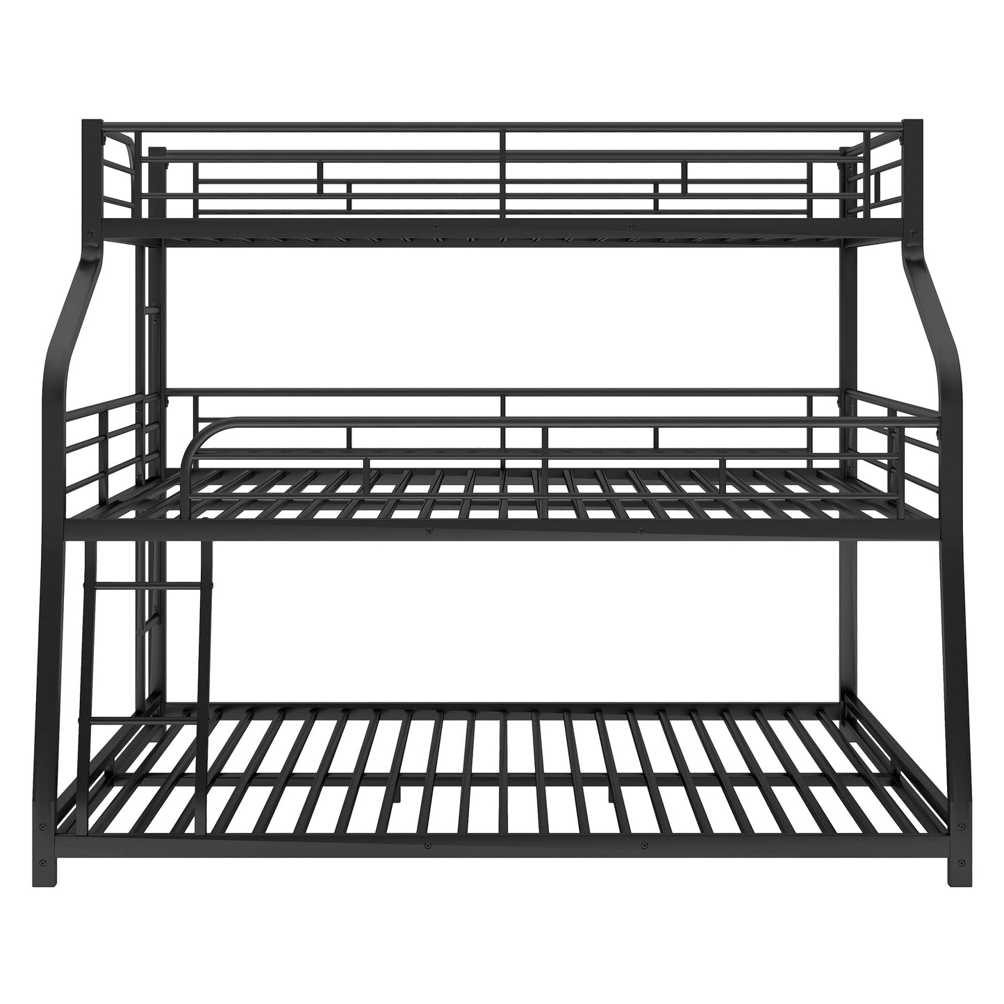 YOPTO Twin XL/Full XL/Queen Triple Bunk Bed with Long and Short Ladder and Full-Length Guardrails,Metal Bed-Frame for Bedroom/Living Room/Apartment,Guest-Room,Black