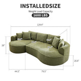 Opiesit 124" Oversized Boneless Couches for Living Room, Sectional Curved Sofa with 7 Pillows, L-Shape Boneless Couch with Deep Seat, High-Density Memory Foam, No Assembly Required, Chenille (Green) Opiesit
