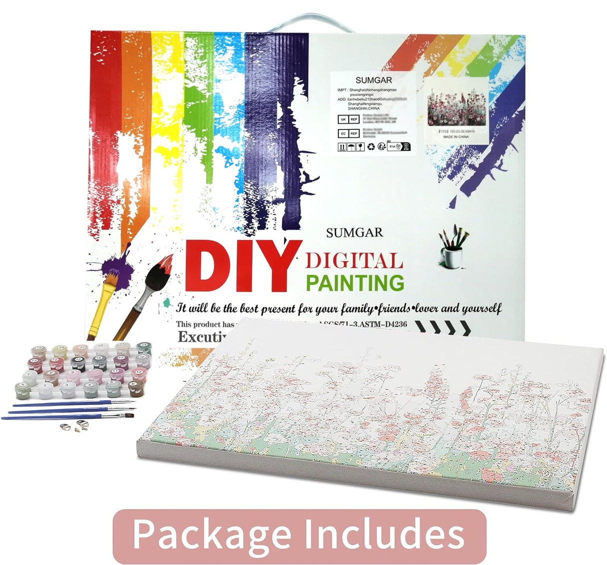 SUMGAR Paint by Numbers kit for Adults Flowers Framed Painting Easy DIY Acrylic Oil Painting on Canvas for Beginner Girls Teens,Pink Wildflower Paint by Numbers Kit with Frame Family Gifts 20" x 16" SUMGAR