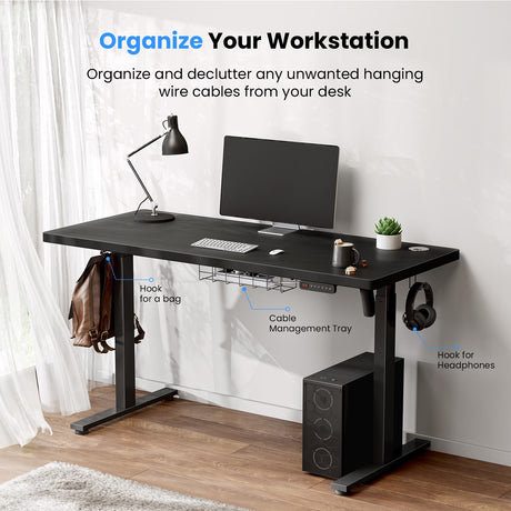 SIAGO Electric Standing Desk Adjustable - 63 x 24 Inch Sit Stand up Desk with Cable Management - 3 Memory Preset Adjustable Height Desk Computer Home Office Desk SIAGO