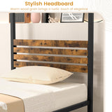 Giantex Metal Canopy Bed Frame Twin Size, 4-Poster Platform Bed with Industrial Headboard and Under Bed Storage, Heavy-Duty Mattress Foundation No Box Spring Needed, Easy Assembly, Black Giantex