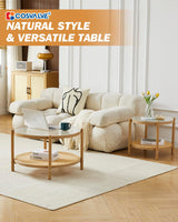 COSVALVE 27.5" Boho Rattan Coffee Table, Round Glass Metal Center Table, Modern Simple 2 Tier Middle Table for Small Space Living Room Bedroom Office Meeting Room COSVALVE