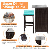 Set Of 3 Outdoor Bar Set Patio Wicker Counter Height Table Set Sturdy Frame Rattan Bar Table with Glass Table Top Storage Shelves 2 Bar Stools for Patio Poolside Porch Outdoor Indoor, Blue PayLessHere