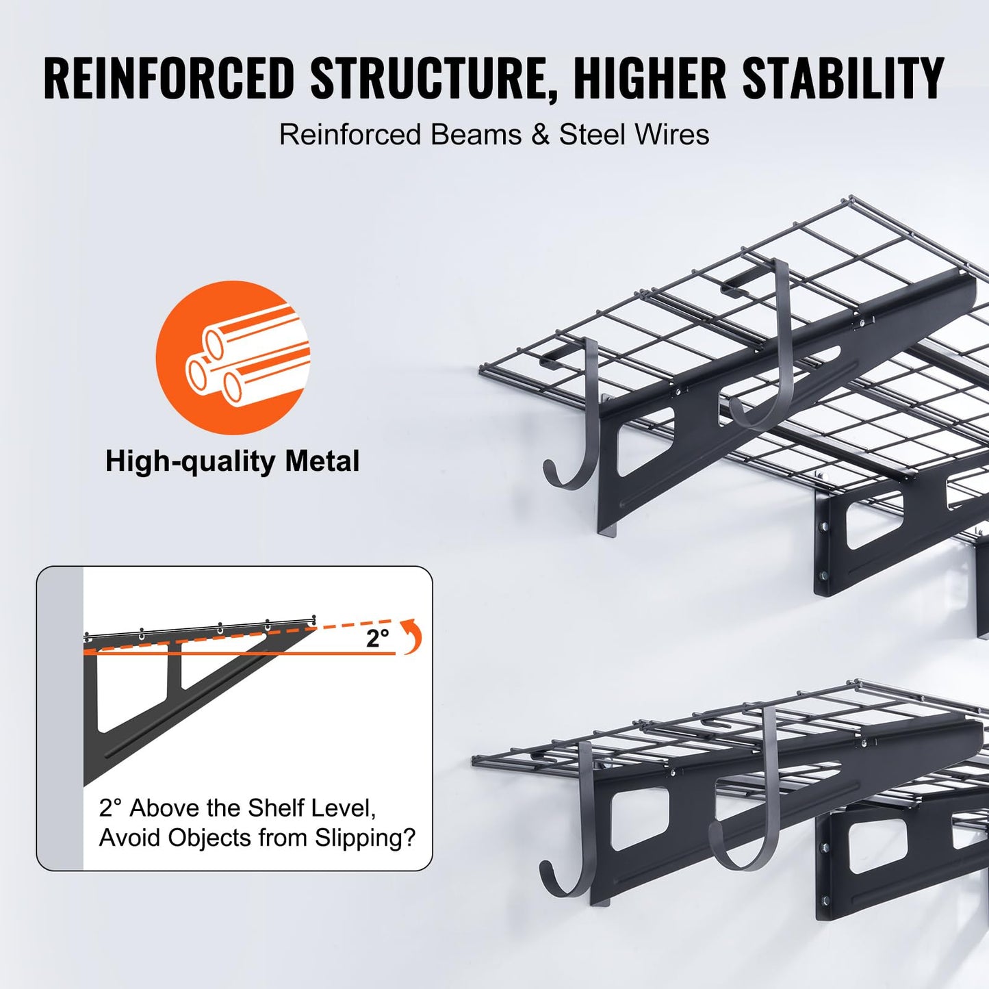 VEVOR 2-Pack Garage Shelving Wall Mounted, 2 x 6 ft Heavy Duty Garage Storage Shelves for Room Wall Shelf,1000 lbs Load Capacity Garage Storage Rack Floating Shelves with 4 Hooks