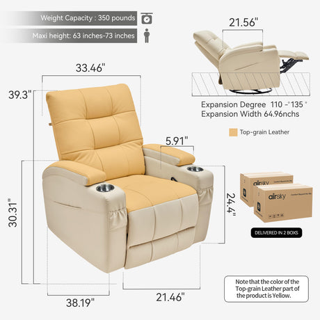 AIRSKY Leather Recliner Chair, Swivel Rocker Recliner Chair, Rocking Chair Nursery, Glider Rocking Chair with Thick Cushion, Oversize Glider Rocking Chair, Nursery Chair with High Back, R2, Beige AIRSKY