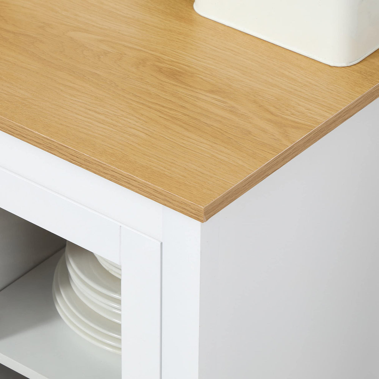 HOMCOM 47" Sideboard, Buffet Cabinet with Rubber Wood Top, Glass Door, Coffee Bar Cabinet, Kitchen Cabinet with Drawers, Adjustable Shelving for Living Room, White HOMCOM