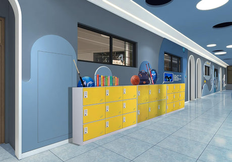 Reccmeny 9 Doors Metal Locker Girls Bedroom and Playroom Storage for Bags,Toys and Book, Office Cabinet Locker for Employee (Yellow) Reccmeny