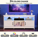 DWVO Farmhouse TV Stand for TVs Up to 65 Inch, Entertainment Centre with LED Light, TV Table with Power Outlet, TV Console for Living Room Bedroom, 59 Inches White DWVO
