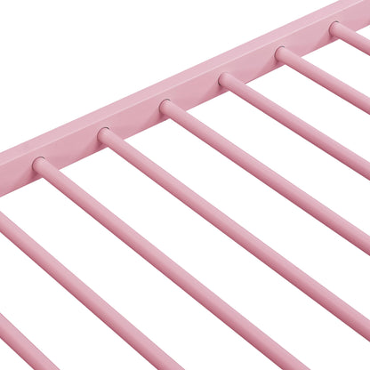 Zyerch Twin Over Twin Bunk Bed with Trundle, 3 Bunk Beds for Kids, Twin Bunk Beds Metal Bed Frame with 2 Ladders & Full Length Guardrail, Noise Free Metal Bunkbeds, Pink