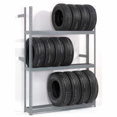 Global Industrial 3 Tier Single Entry Tire Rack, Steel, Gray, 60" W x 18" D x 84" H Global Industrial