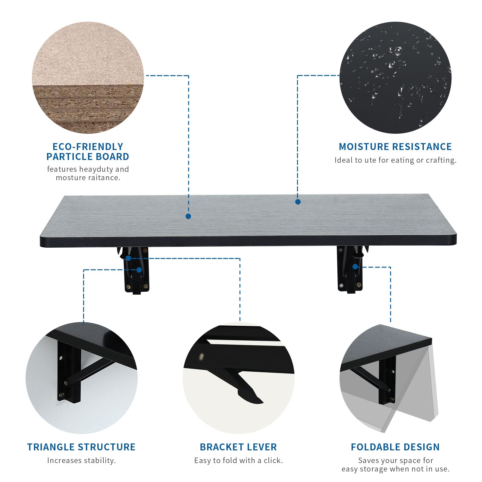 Zytty Folding Wall Desk, Wall Desk Fold Down Wall Mounted Desk for Small Space, Floating Desk (Black, Medium) - WoodArtSupply