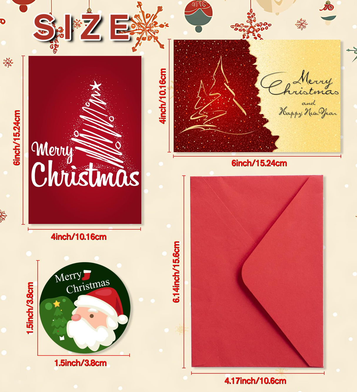HSHFAMIIY Christmas Cards, Stocking Stuffers for Adults, 24 Pcs Christmas Cards with Envelopes & Stickers,4 x 6 Inch,Blank Holiday Greeting Card Set,Xmas Gift Bags HSHFAMIIY