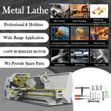 INTBUYING 8"x32" Benchtop Metal Lathe Machine 1100W Brushless Gearless Motor 50-2500RPM, Horizontal Design for Precision Metal/Wood Working Imperial/Metric Conversion, RC-210E 110V INTBUYING