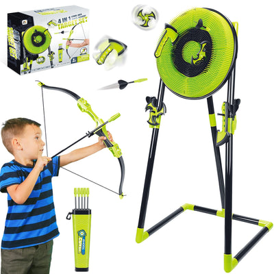 Hitish 4 in 1 Axe Throwing Target Set for Backyard Kids Adults, Includes Bristle Target, Bow & 5 Arrow, 3 Throwing Axes, 3 Ninja Stars, 6 Darts, Safe Plastic for Indoor & Outdoor