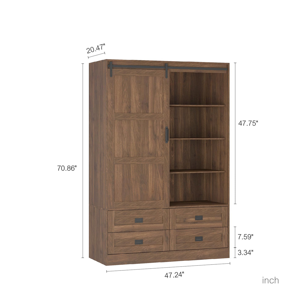 Bedroom Armoire Wardrobe Closet with Drawers Open Shelves for Clothes,Wood Wardrobe with Sliding Door High Hanging Rod (Walnut) Gagihoom